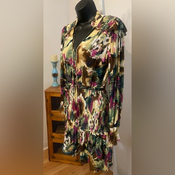 g.p.d. Floral Print Ruffle & Smocked Long Sleeve Dress. Color: Multi/Purple - Picture 6 of 11